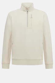 Felpa Mezza Zip In Light Scuba Misto Cotone, Sabbia, thumb, 5