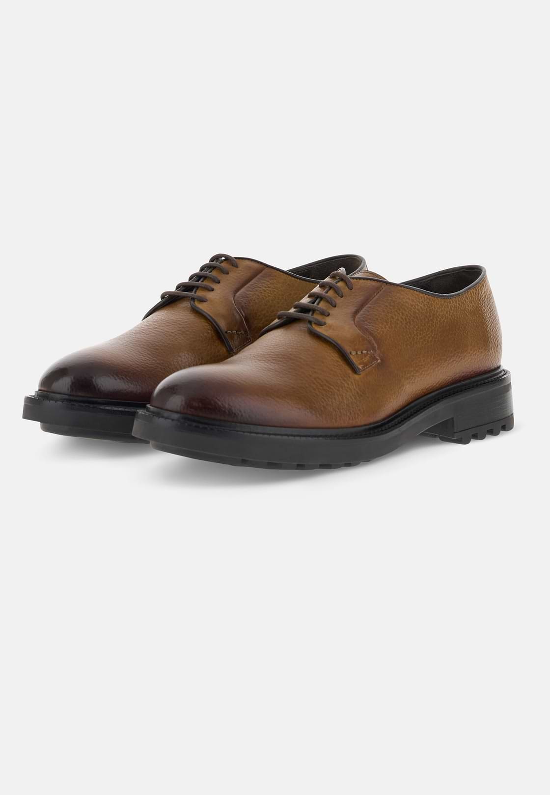 Derby Shoes in Grained Leather, Brown, hi-res, 3