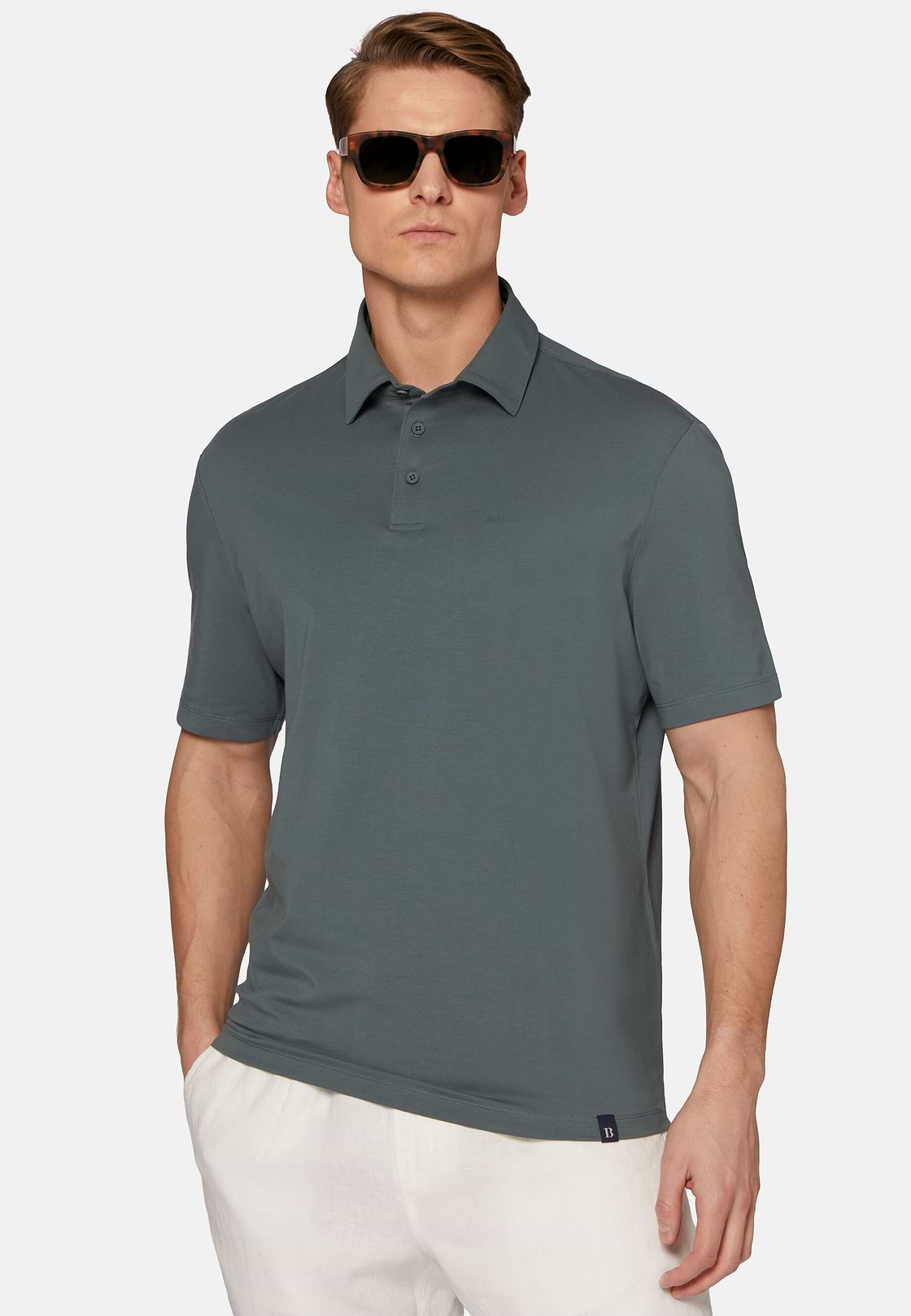 Polo Shirt In Stretch Supima Cotton, Green, hi-res