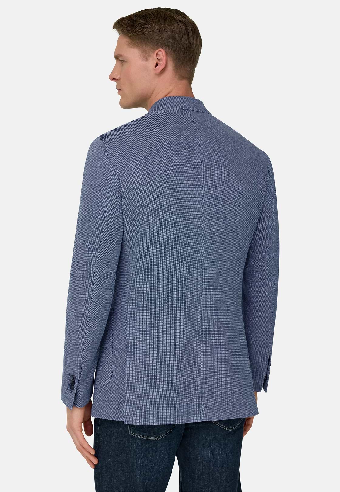 B Jersey Pinpoint Jacket in a Cotton Blend, Blue, hi-res, 3