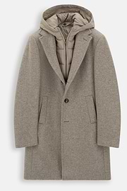 Coat in Wool Blend B Jersey, Taupe, thumb, 6