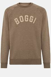 Brown Crew Neck Jumper In Cotton Cashmere Blend, Brown, hi-res