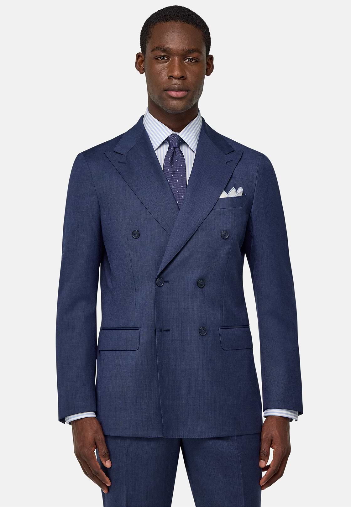 Micro Pattern Double-Breasted Suit in Pure Wool, Blue, hi-res
