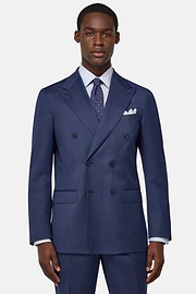 Micro Pattern Double-Breasted Suit in Pure Wool, Blue, hi-res