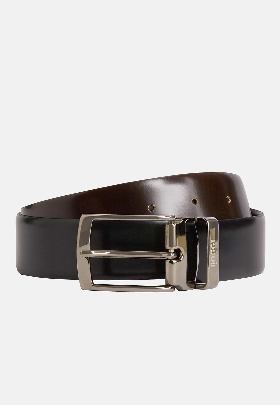 Reversible Glossy Leather Belt, Black - Dark brown, hi-res