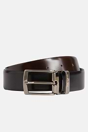 Reversible Glossy Leather Belt, Black - Dark brown, hi-res