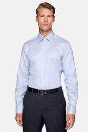 Camicia A Righe In Cotone Regular Fit, Azzurro, hi-res