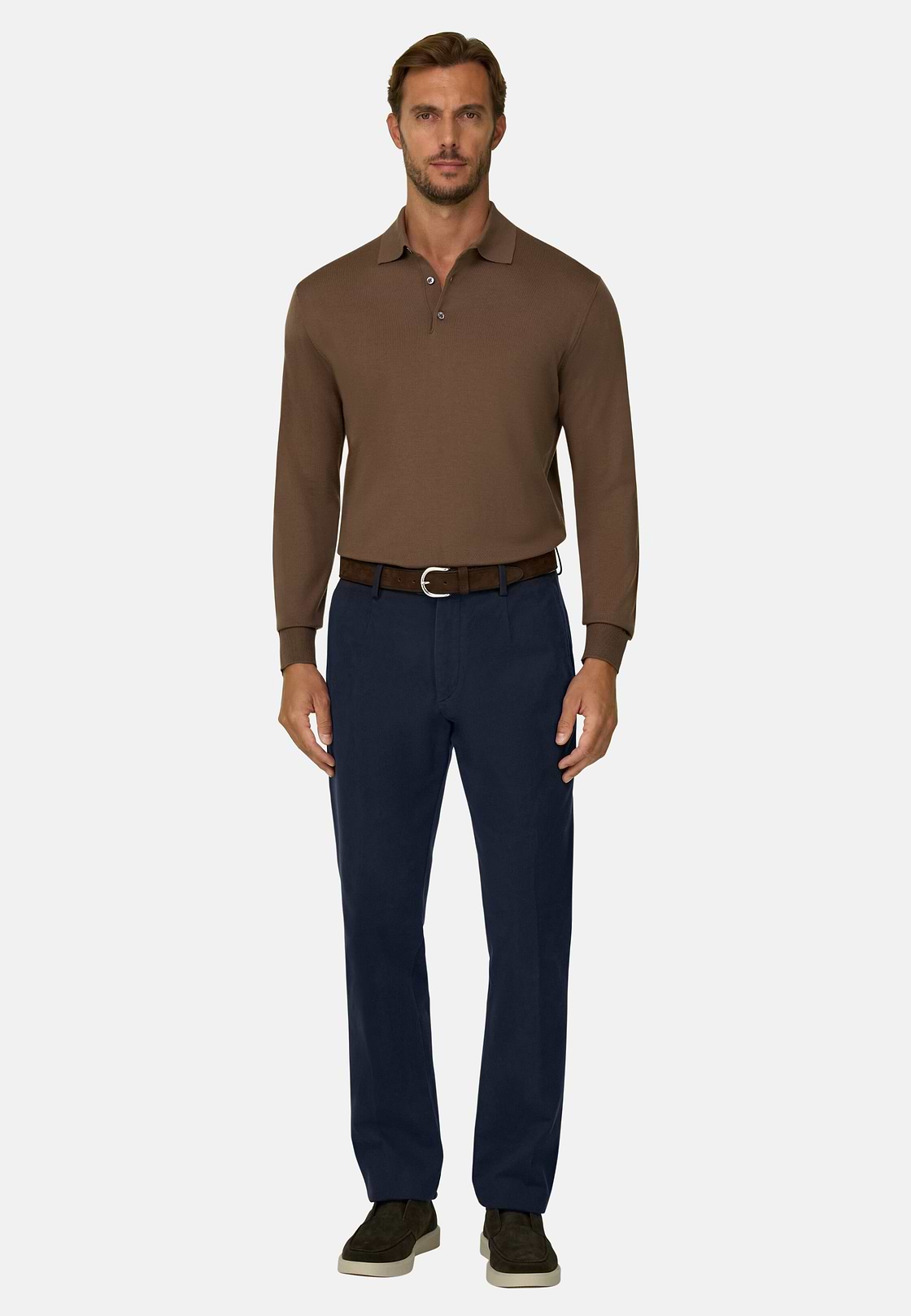 Trousers in Stretch Cotton, Navy blue, hi-res, 2