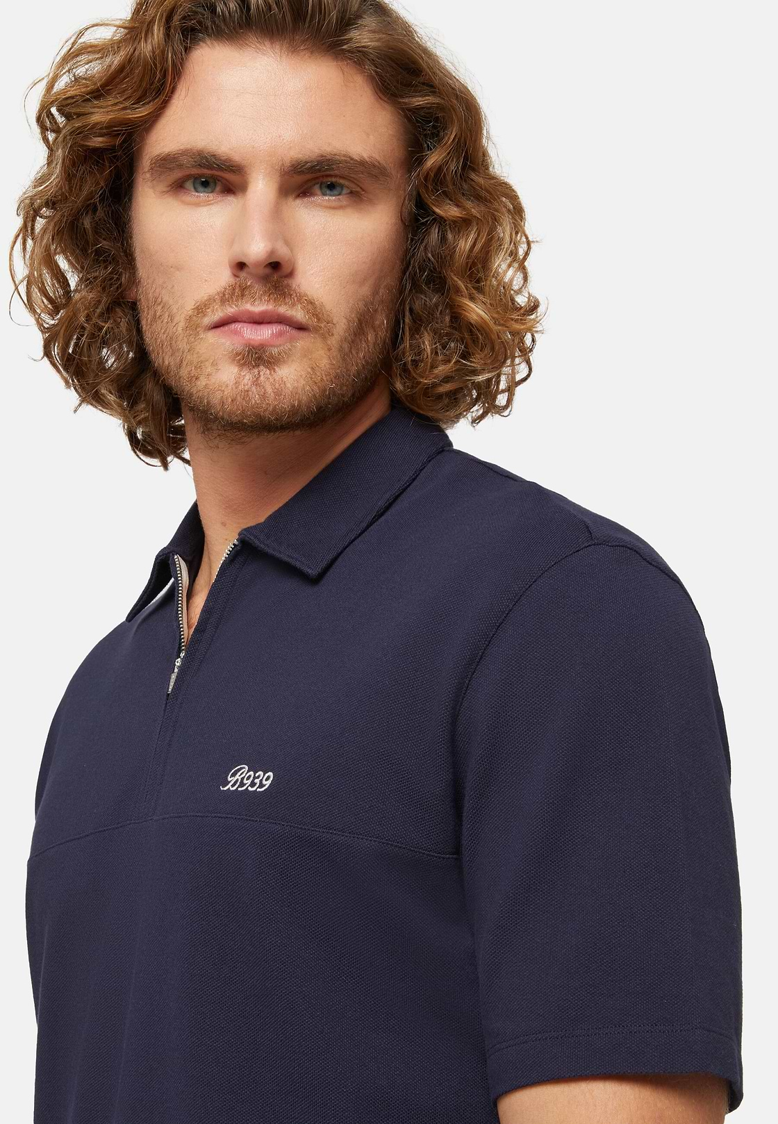 Organic Cotton Blend Piqué Polo Shirt, Navy blue, hi-res