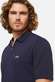 Organic Cotton Blend Piqué Polo Shirt, Navy blue, hi-res