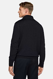 Navy Merino Wool Half Zip Jumper, Navy blue, hi-res