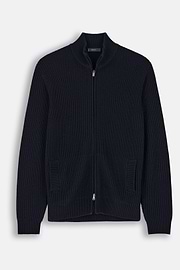 Full-Zip Jumper in Merino Wool, Navy blue, thumb, 5