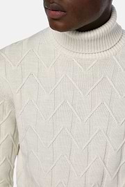 White Polo Neck Jumper in Merino Wool, White, hi-res