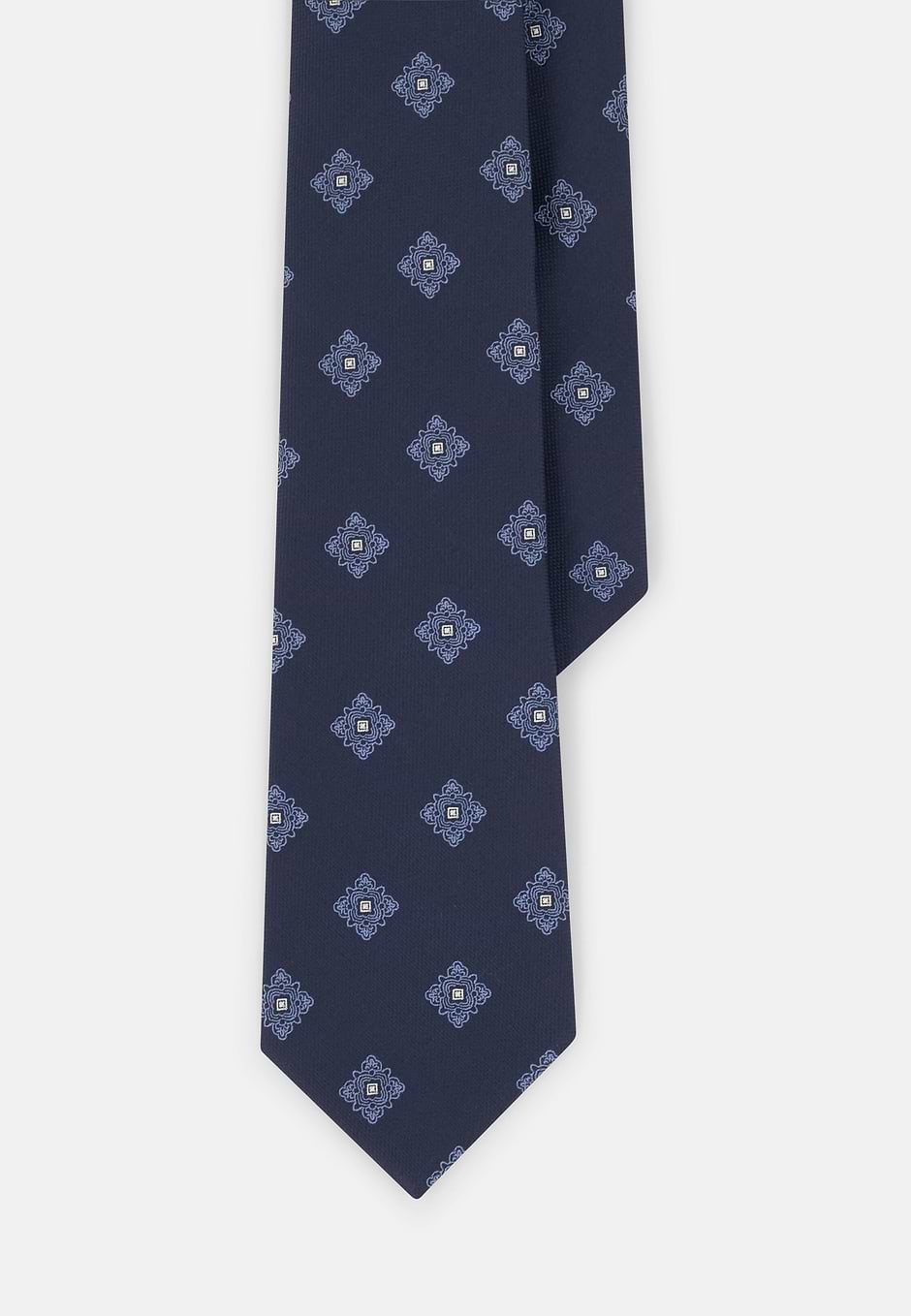Tie Jacquard Macro Medallion Pattern in Silk, Navy blue, hi-res