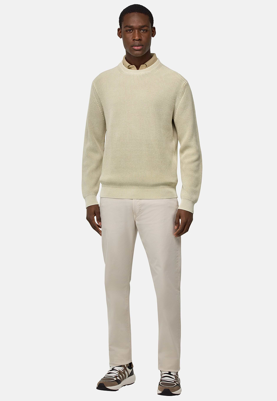 Maglia Girocollo In 100% Cotone Organico, Sabbia, hi-res