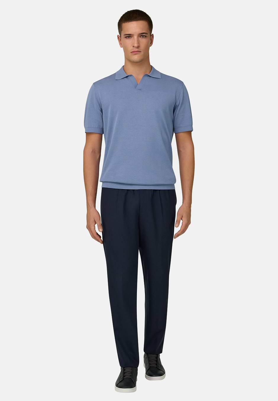 Gassed Cotton Open Collar Polo, Light Blue, hi-res