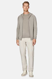 Maglia Full Zip Con Cappuccio Taupe In Lana Merino, Taupe, hi-res