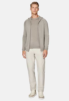 Maglia Full Zip Con Cappuccio Taupe In Lana Merino