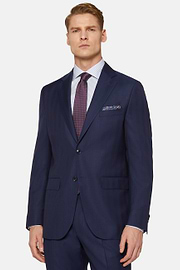 Navy Blue Herringbone Suit In Pure Wool, Navy blue, hi-res