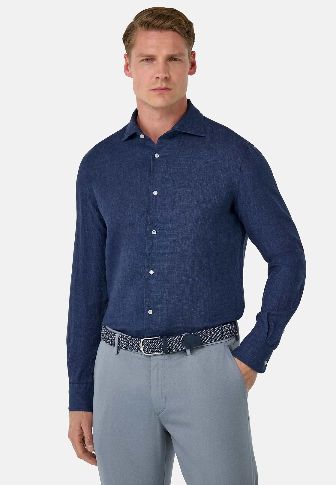 Regular Fit Linen Shirt, Navy blue, hi-res