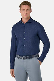 Regular Fit Linen Shirt, Navy blue, hi-res