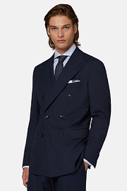 Double-Breasted Navy Houndstooth Suit in Wool, Navy blue, hi-res