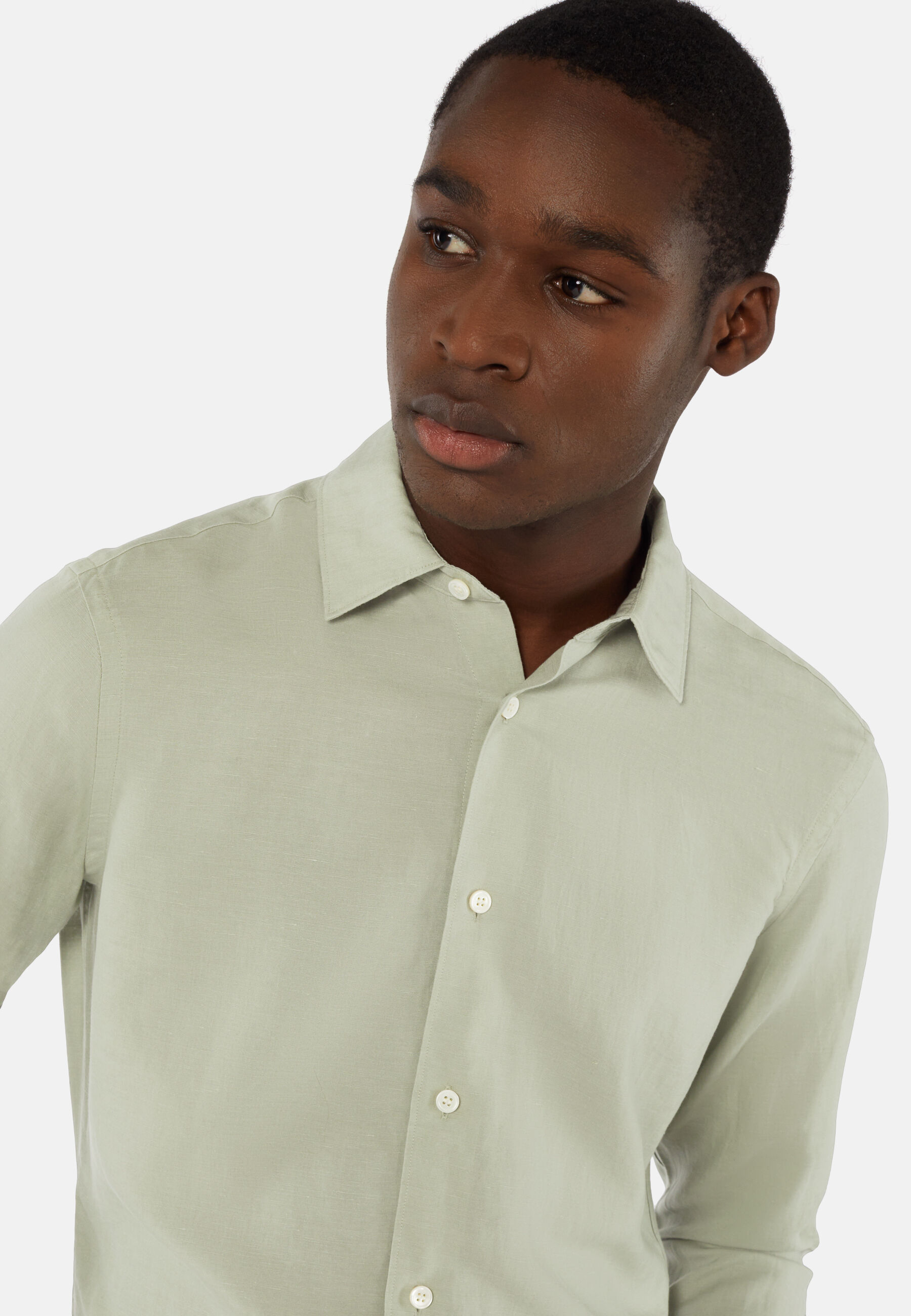 Regular Fit Green Tencel/Linen Shirt, Green, hi-res