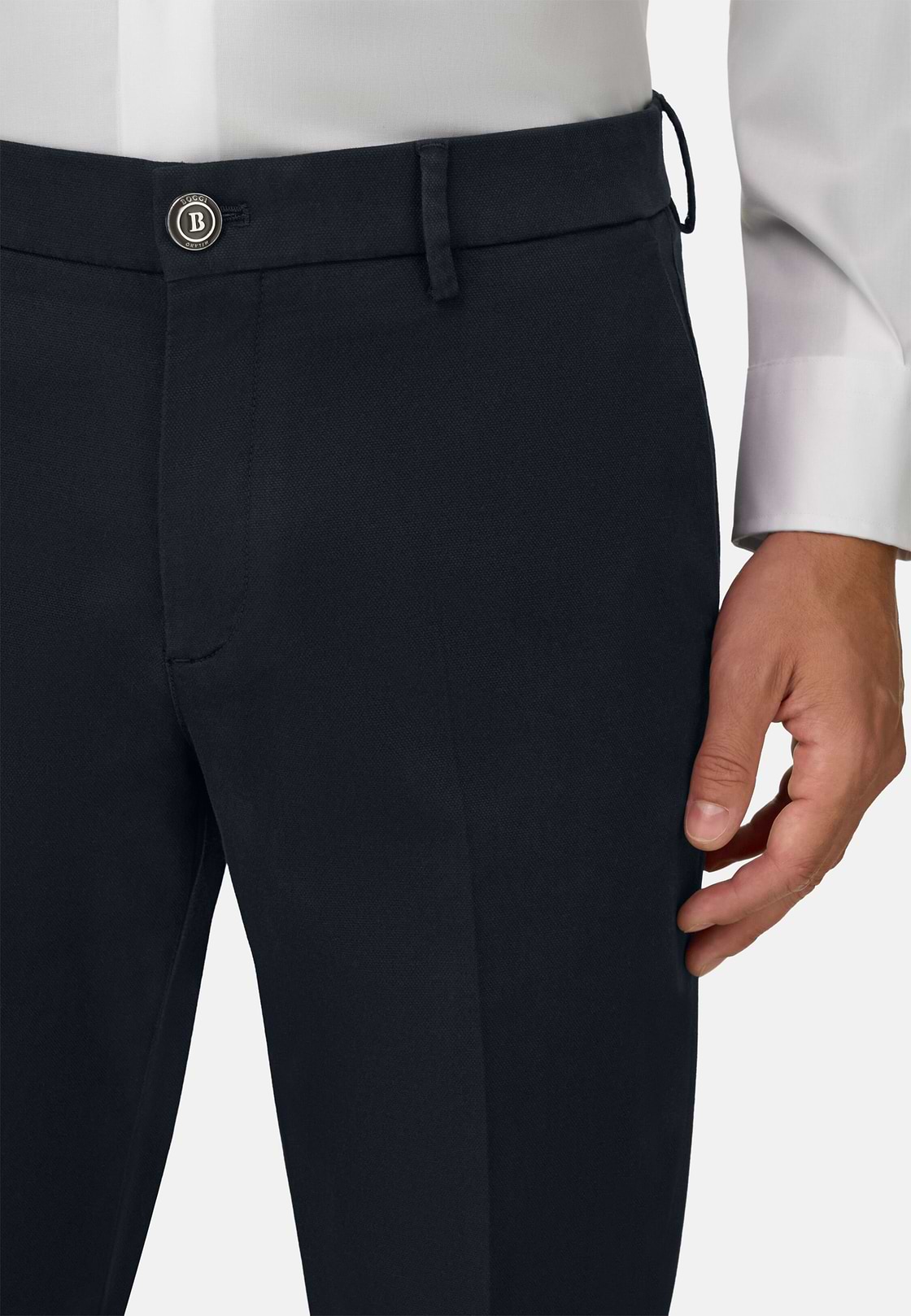 Stretch Cotton/Tencel Trousers, Navy blue, hi-res, 3