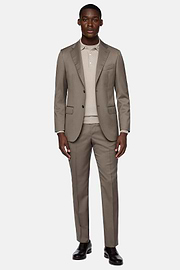 Dove Grey Herringbone Pure Wool Suit, Taupe, hi-res