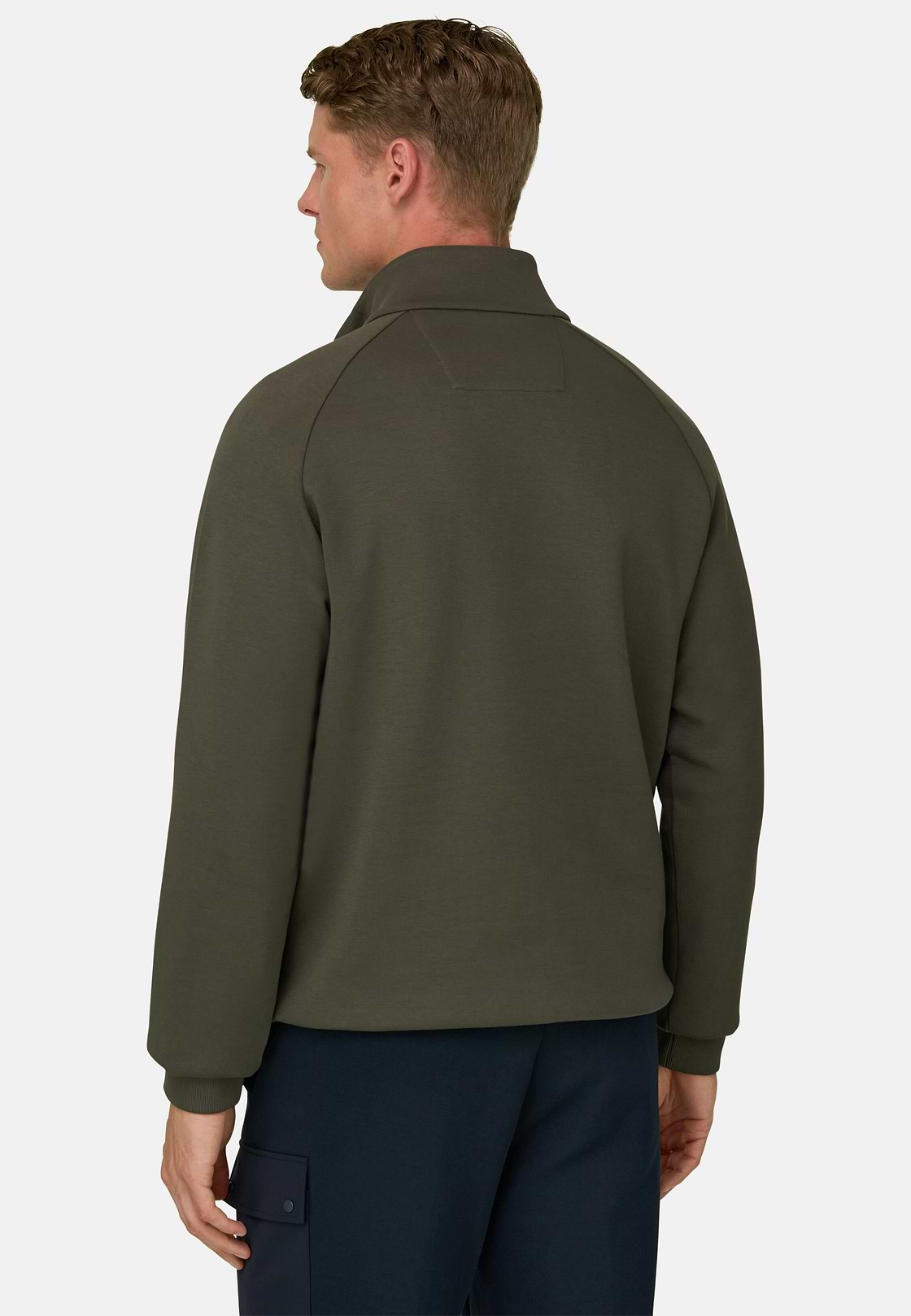 Felpa Mezza Zip in Misto Cotone Scuba B Tech, Militare, hi-res, 4