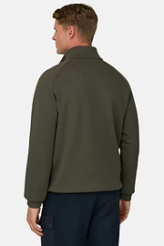 Felpa Mezza Zip in Misto Cotone Scuba B Tech, Militare, thumb, 4