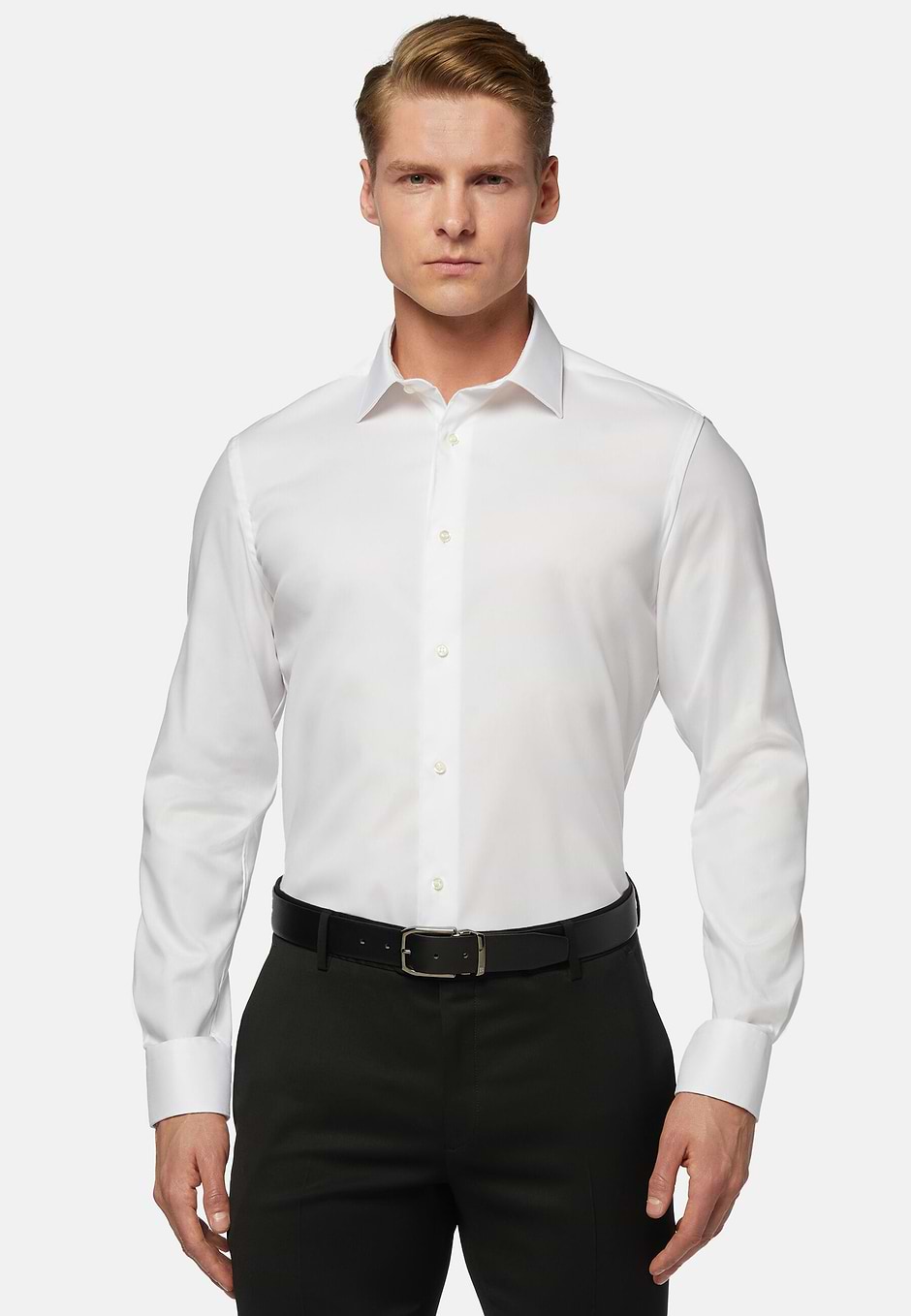 Slim Fit Pinpoint Cotton Shirt, White, hi-res