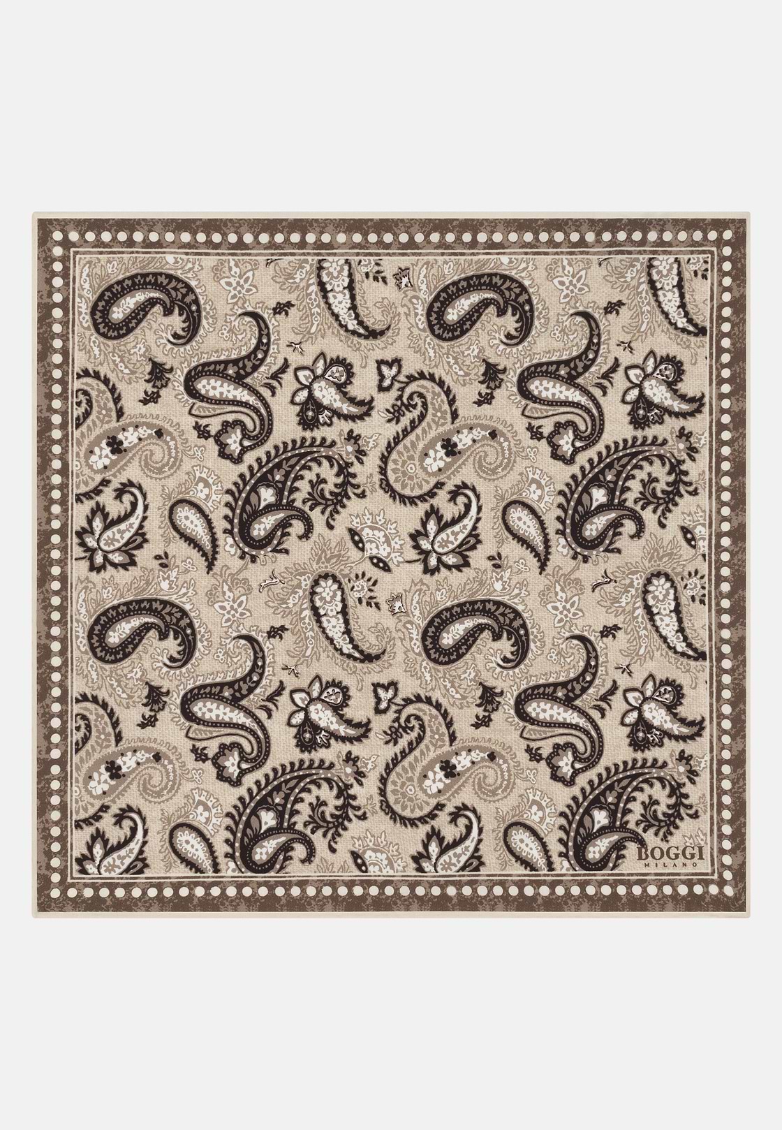 Paisley Print Silk Pocket Square, Taupe, hi-res, 2
