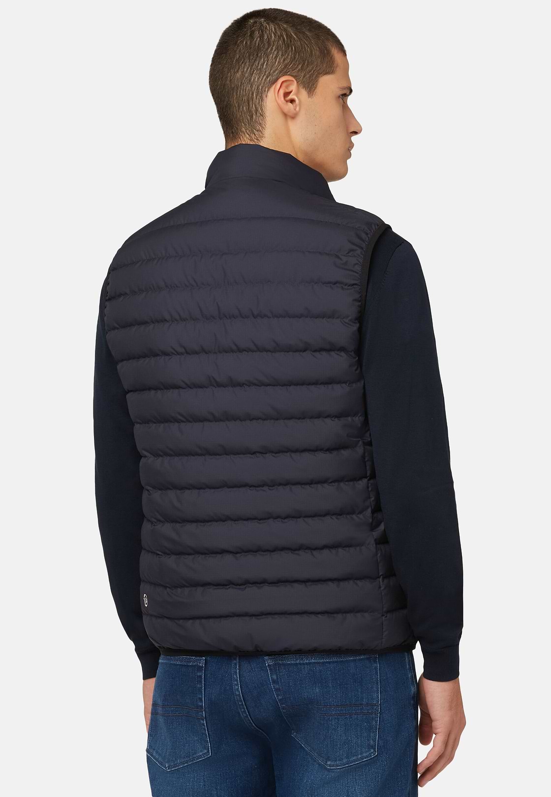 Goose Down Recycled Fabric Waistcoat, Navy blue, hi-res