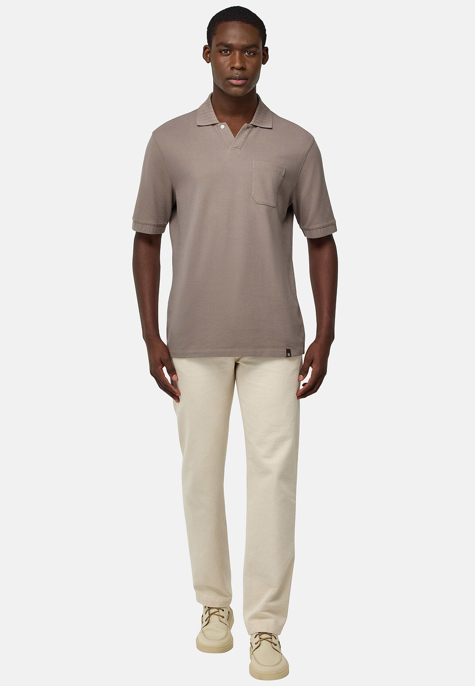 Cotton Piqué Polo Shirt, Taupe, hi-res
