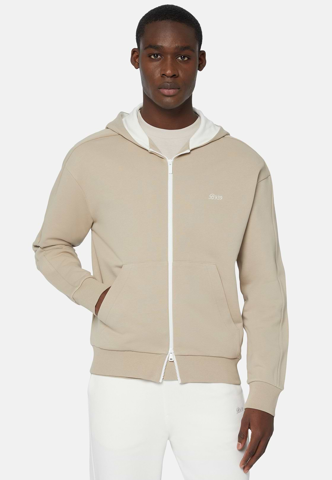 Sudadera Con Capucha De Mezcla Algodón Orgánico, Beige, hi-res