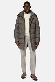 Parka In Flanella Imbottito In Piuma D`Oca, Taupe, hi-res