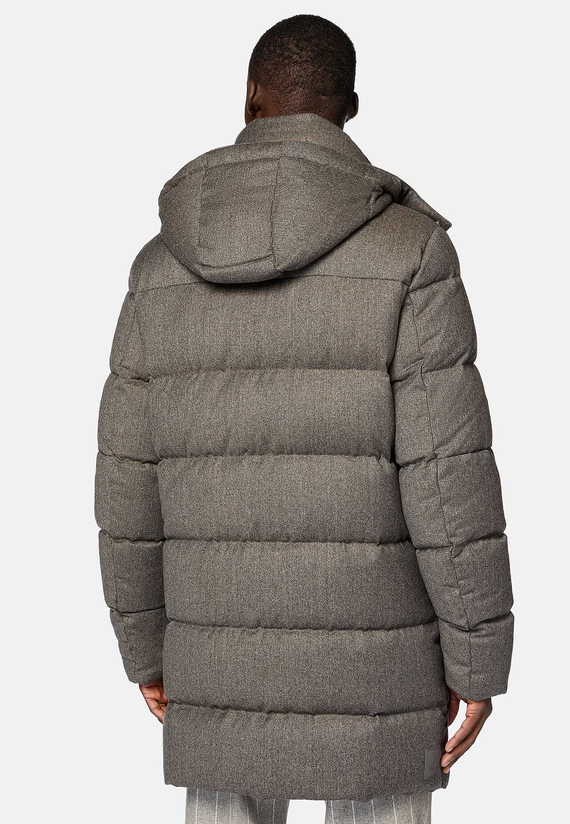 Parka In Flanella Imbottito In Piuma D`Oca, Taupe, hi-res