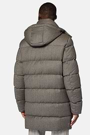 Parka In Flanella Imbottito In Piuma D`Oca, Taupe, hi-res