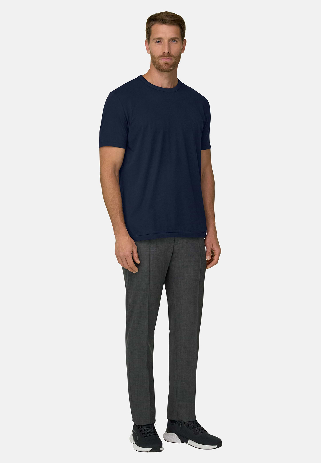 T-Shirt aus diagonalem Baumwoll-Mischgewebe B Tech, Navy blau, hi-res, 2