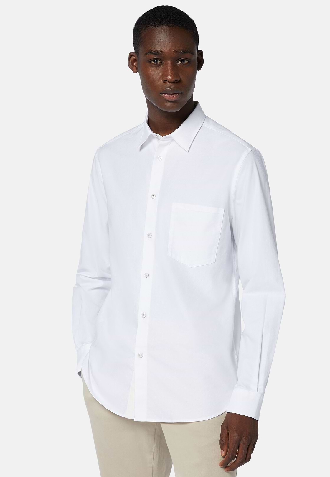 Camisa Blanca De Algodón Oxford Corte Regular, Blanco, hi-res