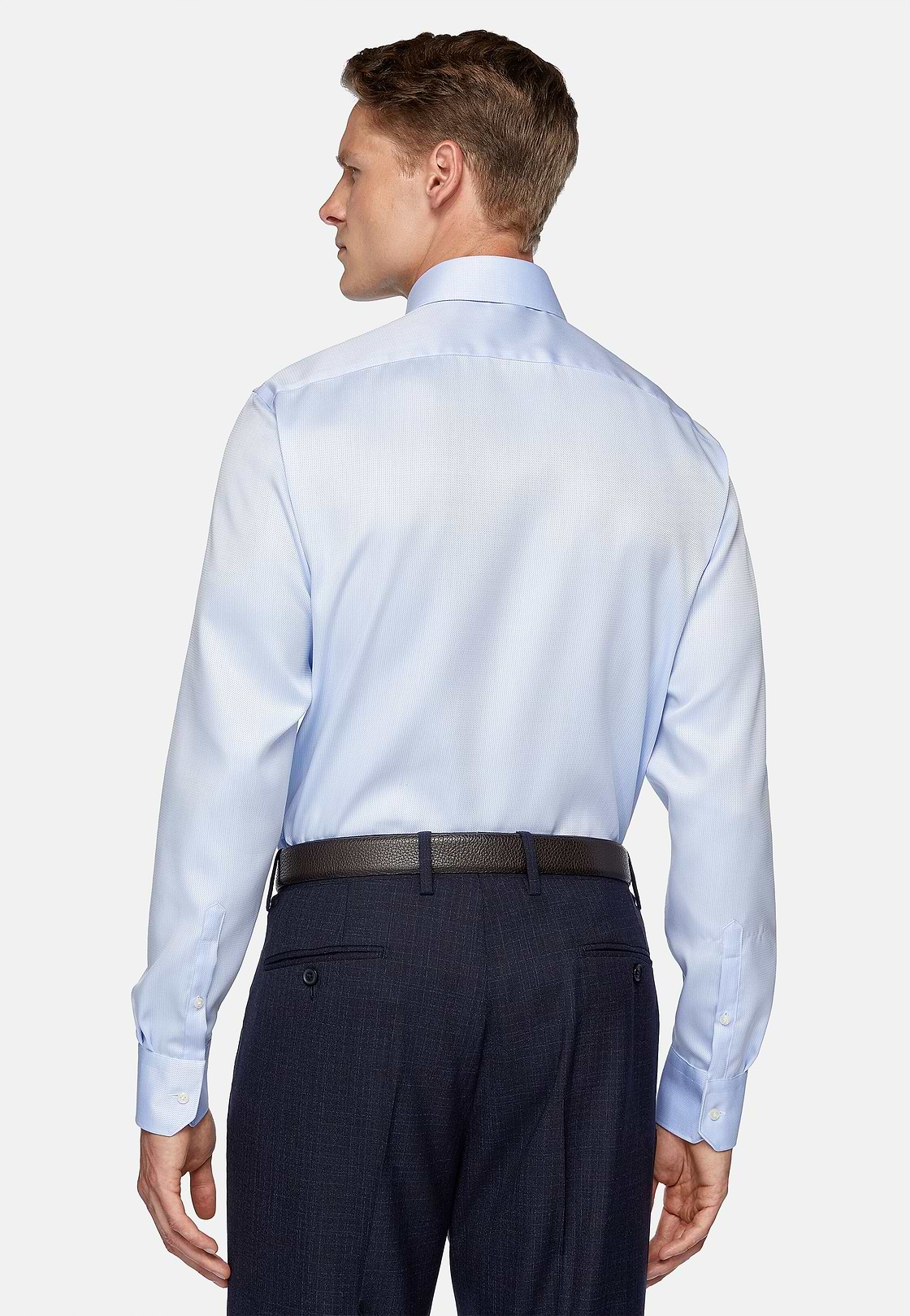 Camisa De Algodón Dobby Slim Fit, Azul claro, hi-res