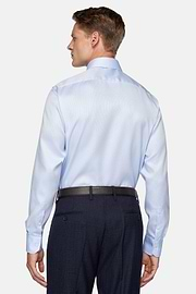 Camicia In Dobby Di Cotone Slim Fit, Azzurro, hi-res