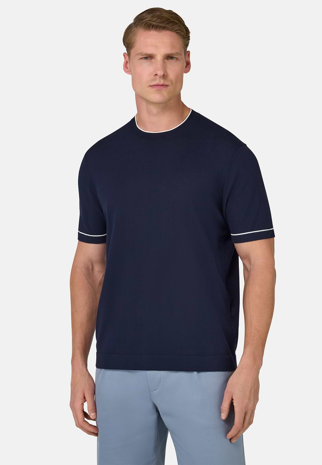 T-shirt En Maille Crêpe De Coton, bleu marine, hi-res