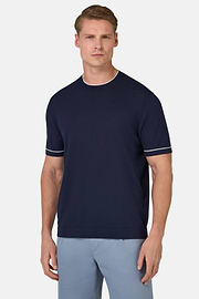 T-shirt En Maille Crêpe De Coton, bleu marine, hi-res