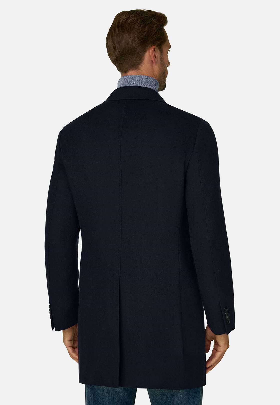 Coat in Pure Cashmere Double-Breasted, Navy blue, hi-res, 4