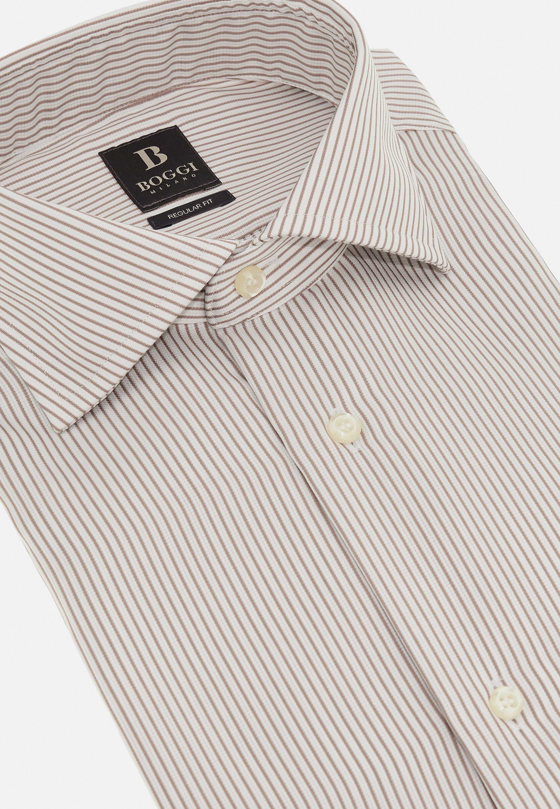 Striped Cotton Shirt Slim Fit, Taupe, hi-res
