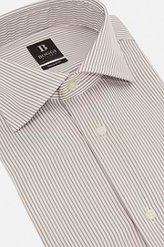 Striped Cotton Shirt Slim Fit, Taupe, hi-res