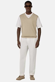 Pullover Mit V-Ausschnitt Aus Baumwolle und Seide, Sand, hi-res