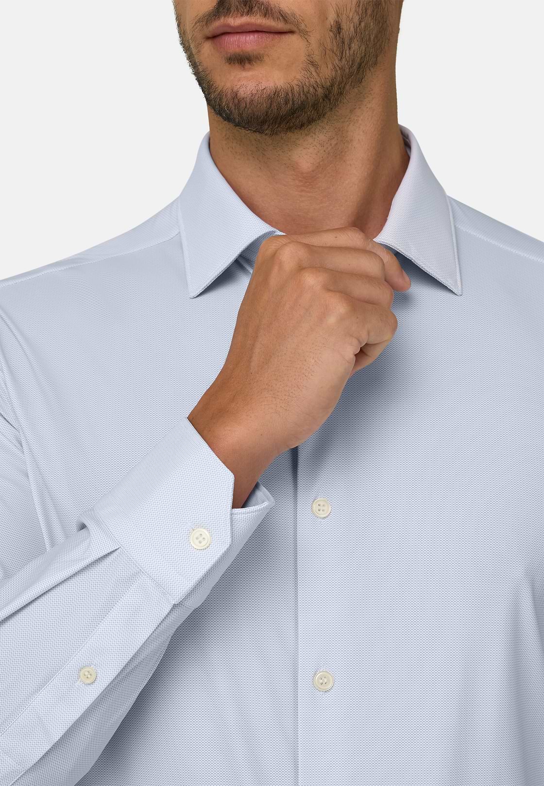 Shirt Micro Patterned Nylon Stretch Slim Fit B Tech, Light Blue, hi-res, 3